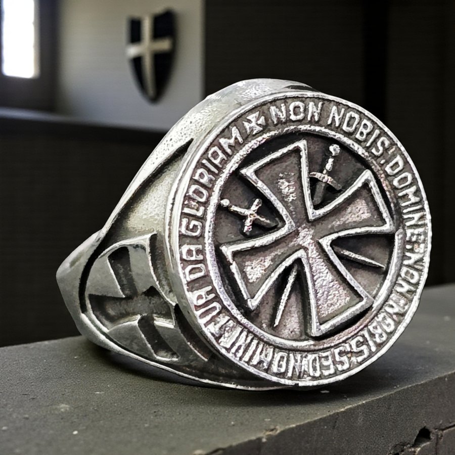 Anillo Templario Non Nobis Domine En Plata 12 Gr Art 1705