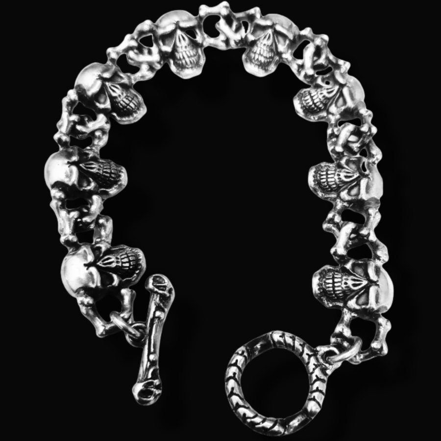 Pulsera Calavera y Huesos de Plata 45 Gr 1,5 X 1 Cm Art 1024 - Imagen 4