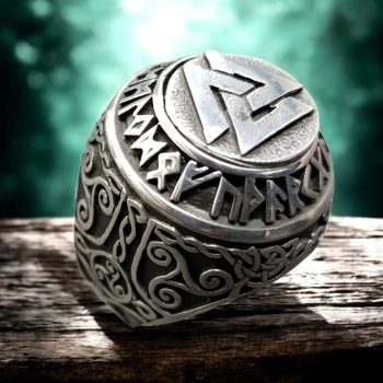 Anillo Valknut Y Runas En Plata 1,8 Cm 23 Gr Art 1062
