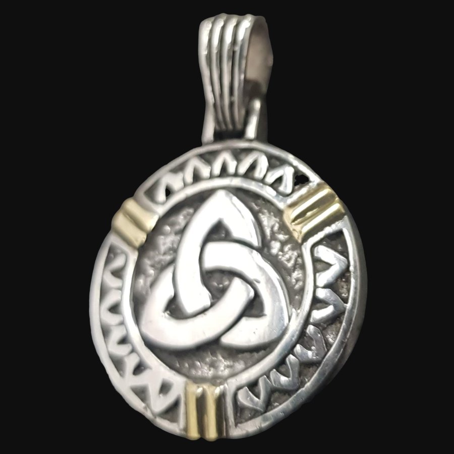Dije Celta Triqueta Plata Y Oro Duble 2,5 Cm 8 Gr Art 1089 - Imagen 3