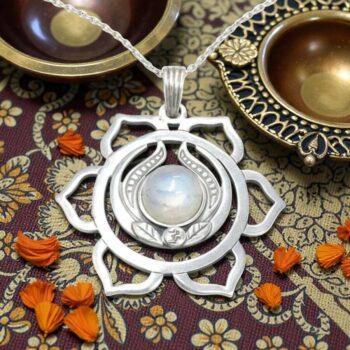 Dije Flor De Loto Y Piedra Luna En Plata 4 Cm 12 Gr Art 1149