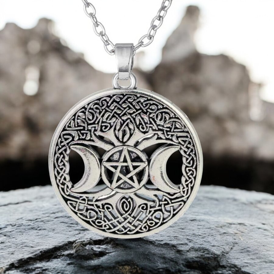 Medalla Triple Diosa Wicca En Plata 4,5 Cm 11 Gr Art 115