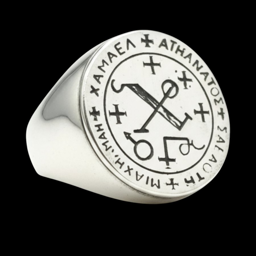 Anillo Sello Angelico Arcangel Chamuel 1.8 Cm Plata Art 1207 - Imagen 2