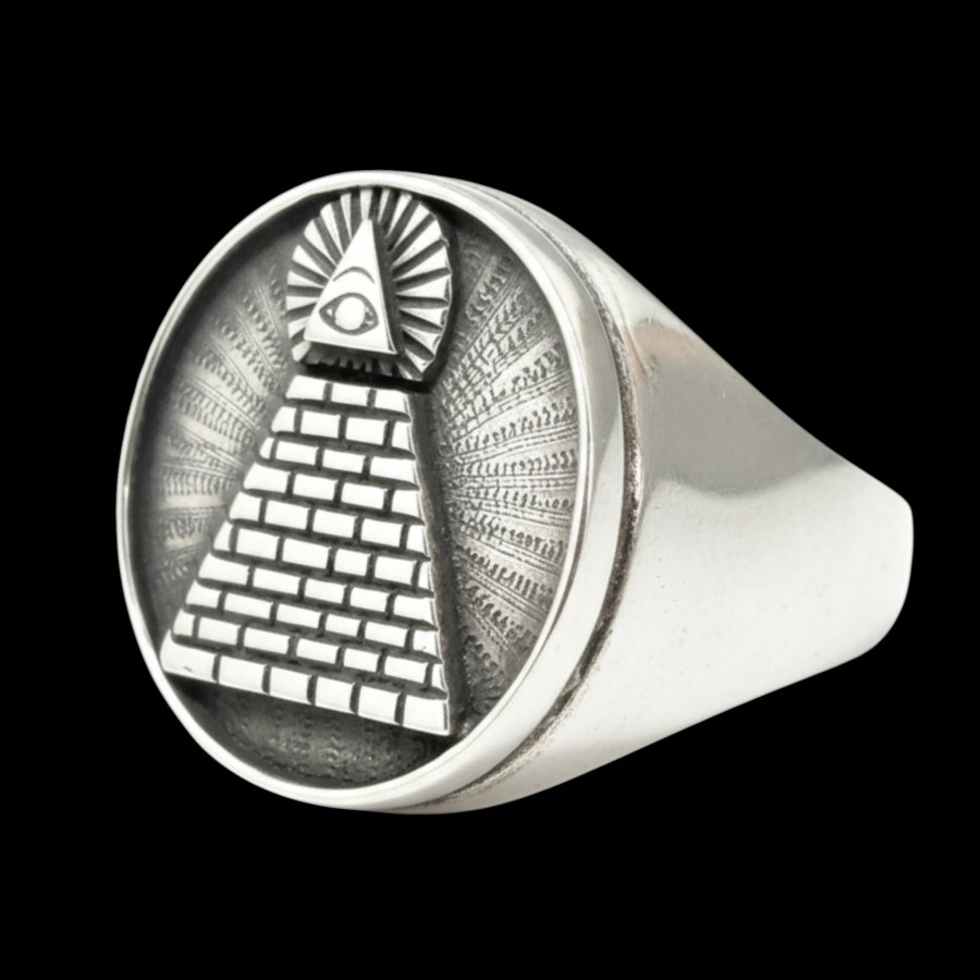 Anillo Masonico Ojo Visor En Plata Masoneria 1,8 Cm Art 1227 - Imagen 2