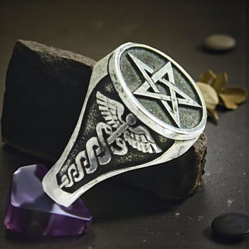 Anillo Pentaculo Con Caduceo En Plata 1,6 Cm 7 Gr Art 1285