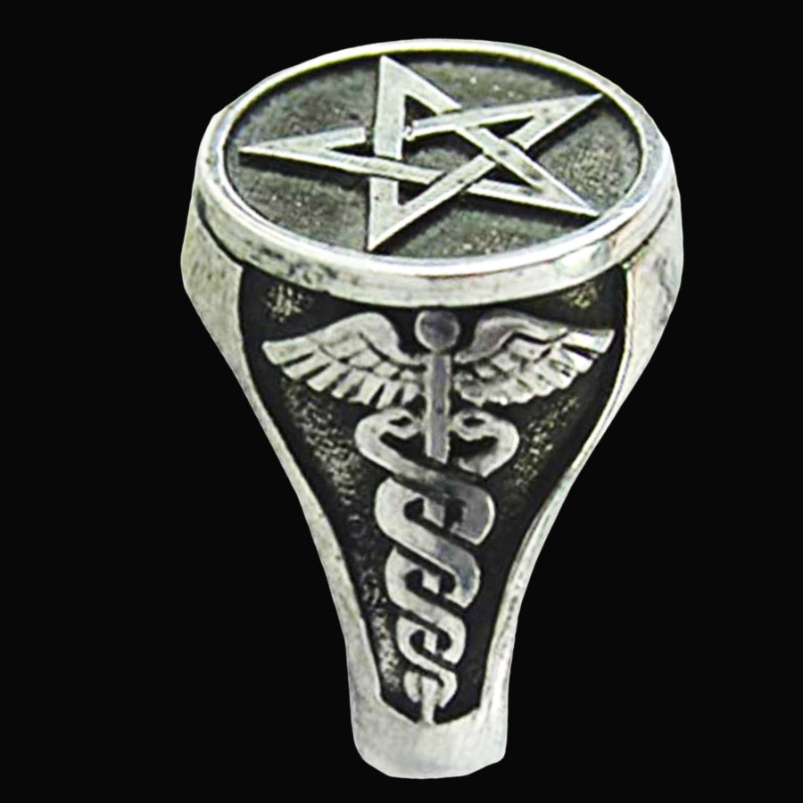 Anillo Pentaculo Con Caduceo En Plata 1,6 Cm 7 Gr Art 1285 - Imagen 2