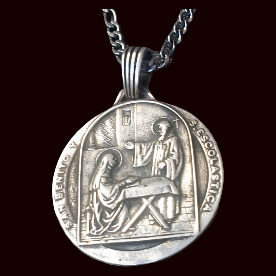 Dije San Benito Santa Escolástica Plata 3 Cm 15 Gr Art 1289 - Imagen 5
