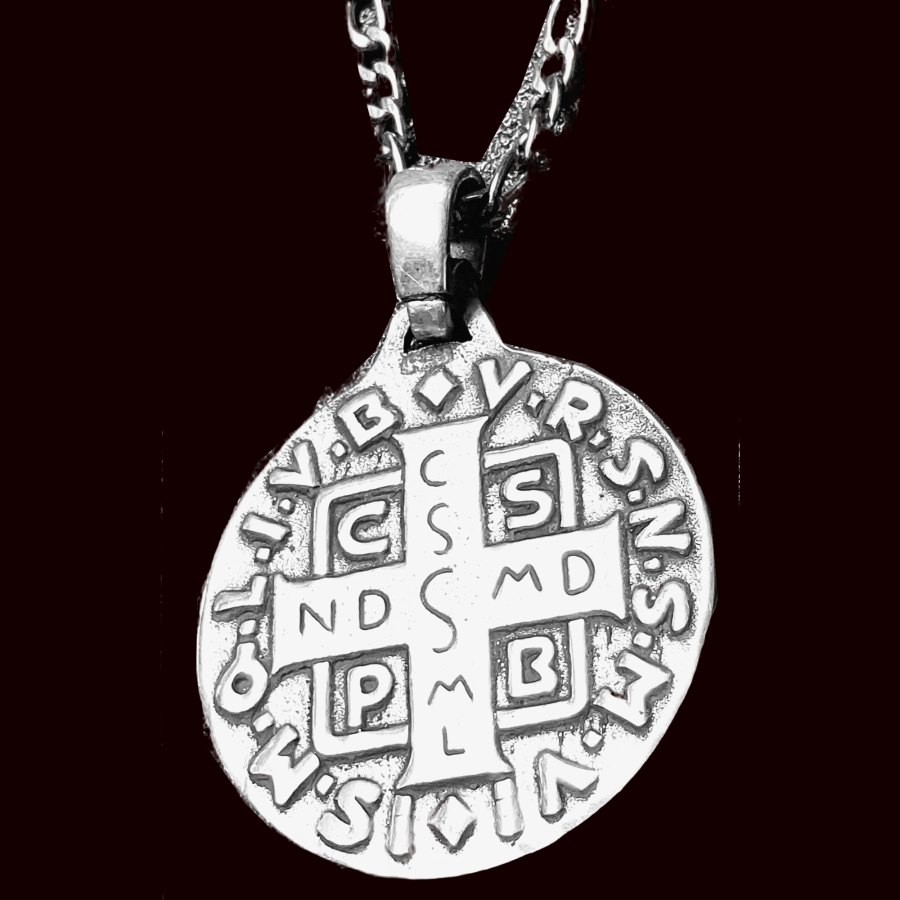 Dije San Benito Santa Escolástica Plata 3 Cm 15 Gr Art 1289 - Imagen 4