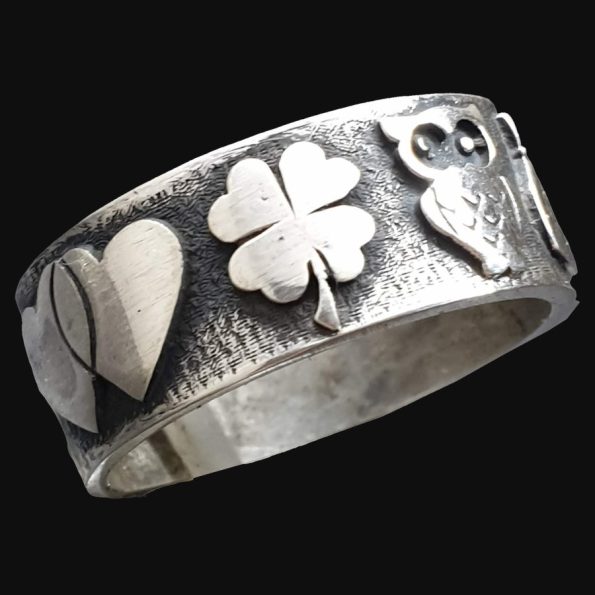 Anillo Amuletos De La Suerte En Plata 1 Cm 9 Gr Art 1315 - Imagen 2