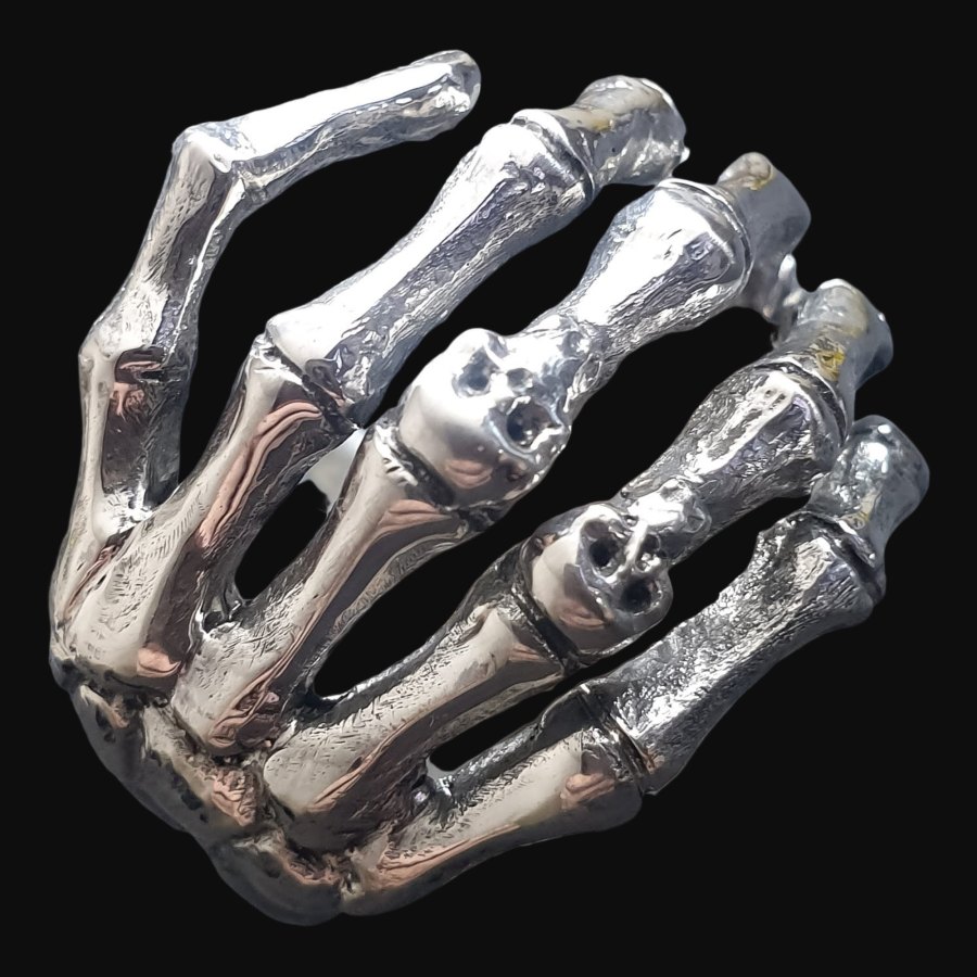 Anillo Mano Con Calavera De Plata 2 Cm 17 Gr Art 1373 - Imagen 7