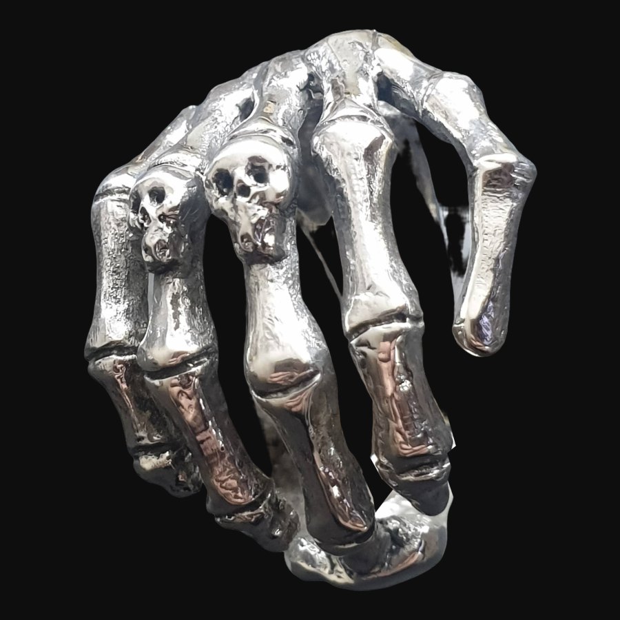 Anillo Mano Con Calavera De Plata 2 Cm 17 Gr Art 1373 - Imagen 5