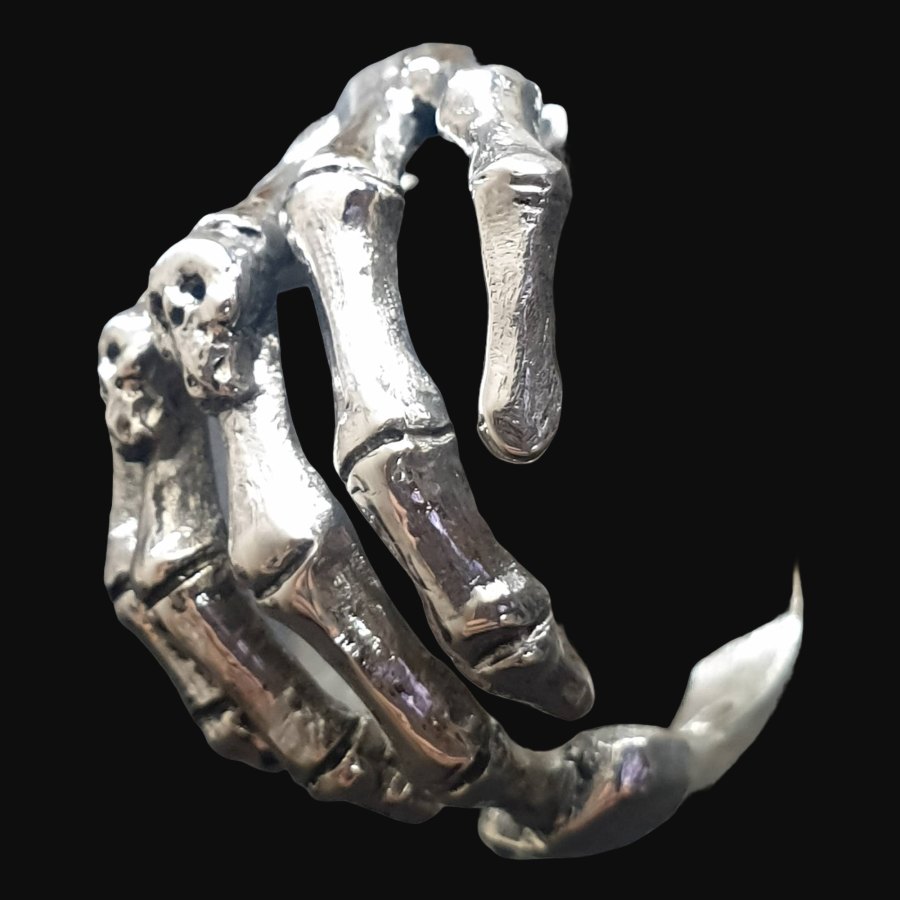 Anillo Mano Con Calavera De Plata 2 Cm 17 Gr Art 1373 - Imagen 4