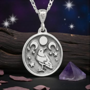 Medalla Wicca Cuervos Y Triple Diosa En Plata 2,5 Cm Art 139