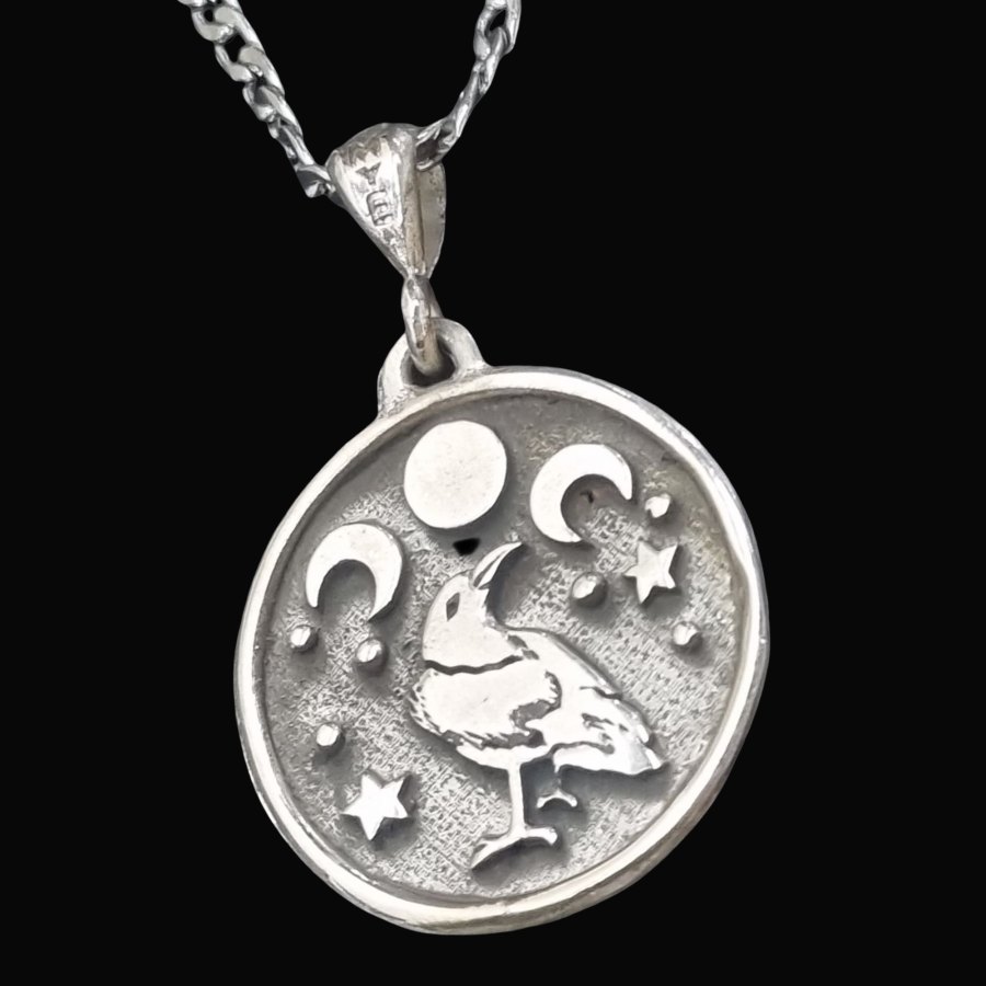 Medalla Wicca Cuervos Y Triple Diosa En Plata 2,5 Cm Art 139 - Imagen 2
