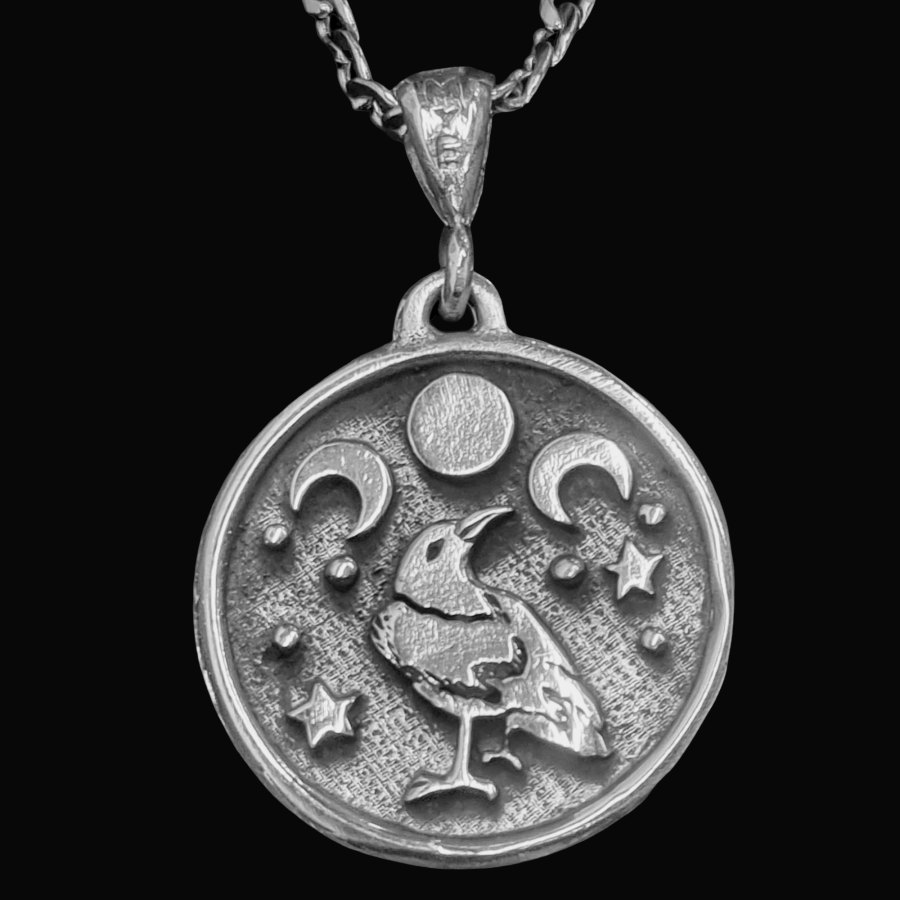 Medalla Wicca Cuervos Y Triple Diosa En Plata 2,5 Cm Art 139 - Imagen 4