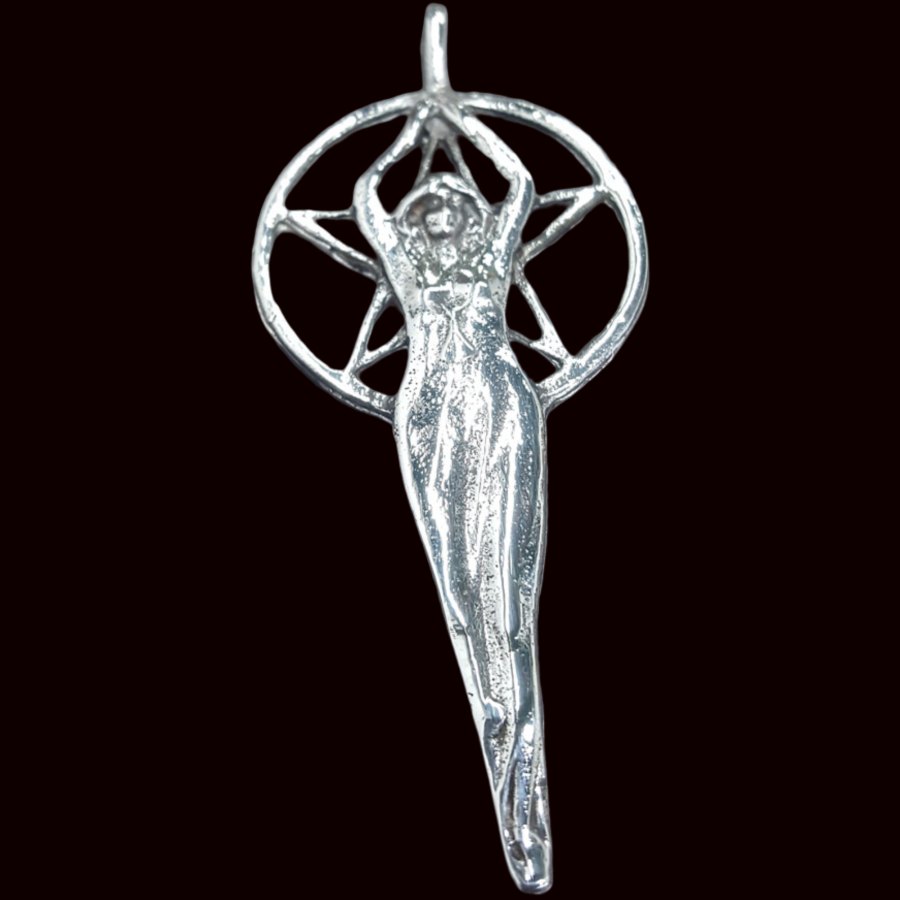Dije Diosa Wicca Y Pentaculo En Plata 7 Cm 13 Gr Art 141 - Imagen 3