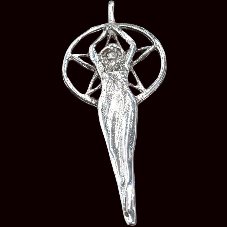 Dije Diosa Wicca Y Pentaculo En Plata 7 Cm 13 Gr Art 141 - Imagen 4