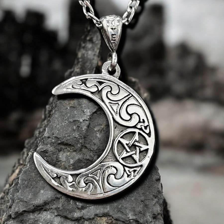 Dije Pentaculo Dentro De Luna Wicca Plata 3 Cm 5 Gr Art 142