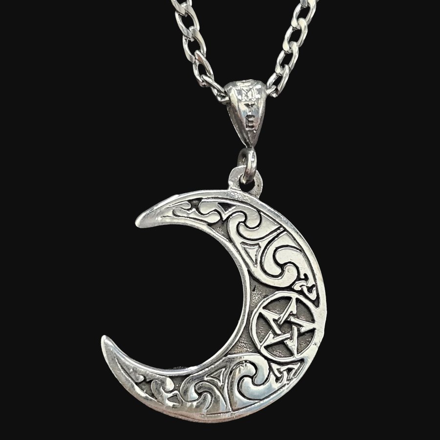 Dije Pentaculo Dentro De Luna Wicca Plata 3 Cm 5 Gr Art 142 - Imagen 2