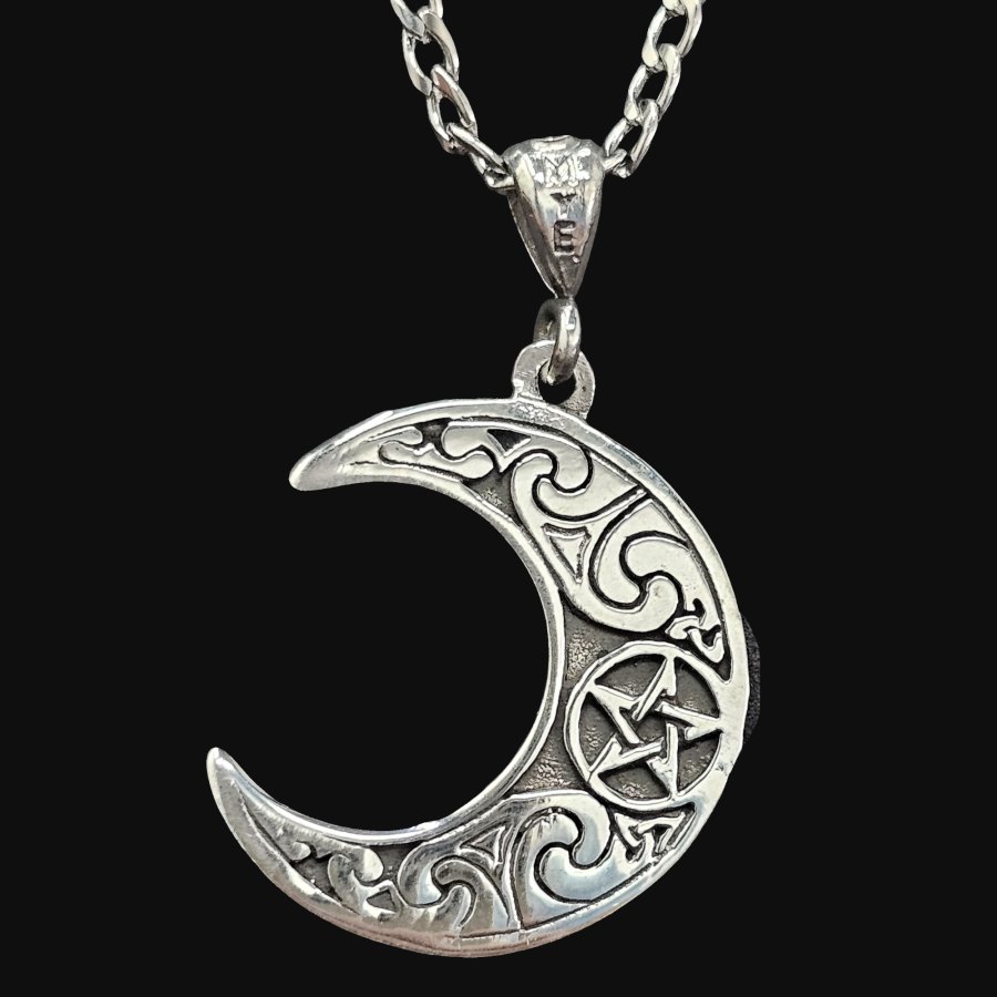 Dije Pentaculo Dentro De Luna Wicca Plata 3 Cm 5 Gr Art 142 - Imagen 3
