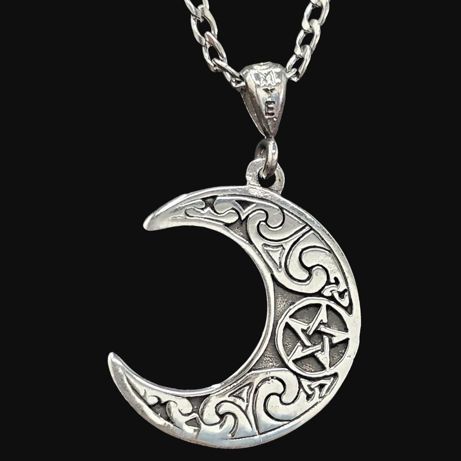 Dije Pentaculo Dentro De Luna Wicca Plata 3 Cm 5 Gr Art 142 - Imagen 4