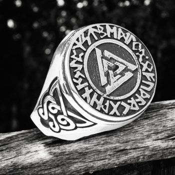 Anillo Vikingo Valknut Y Runas 1,8 Cm En Plata Art 149