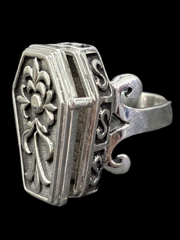 Anillo Ataud Gotico Flor De Lis Plata 2,5 X 1,7 Cm Art 150