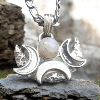 Triple Diosa Wicca Con Piedra De Luna Plata 3 Cm Art 157