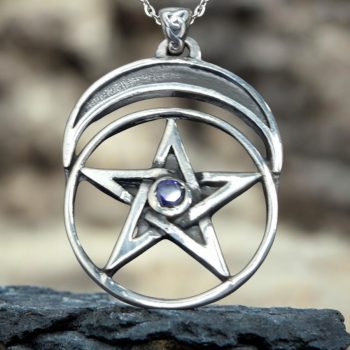 Dije Wicca Pentaculo Luna Amatista En Plata 5 X 3 Cm Art 165
