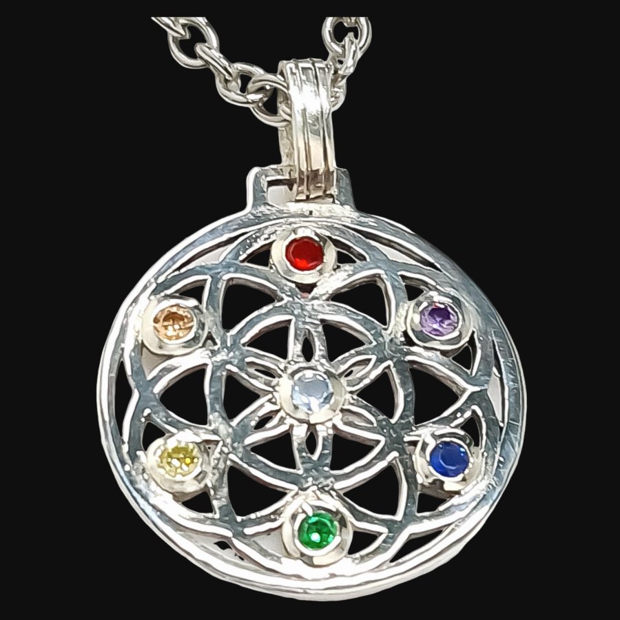 Dije Semilla De La Vida Y Chakras En Plata Kabbalah Art 258 - Imagen 3