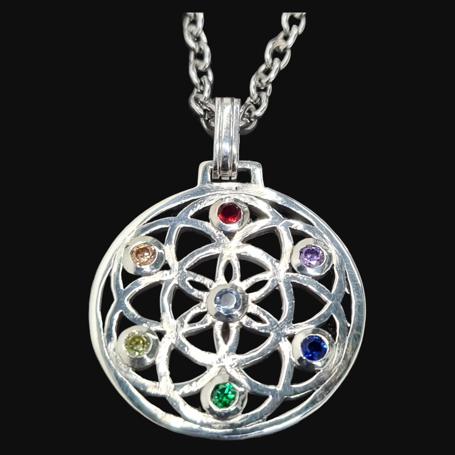 Dije Semilla De La Vida Y Chakras En Plata Kabbalah Art 258 - Imagen 4