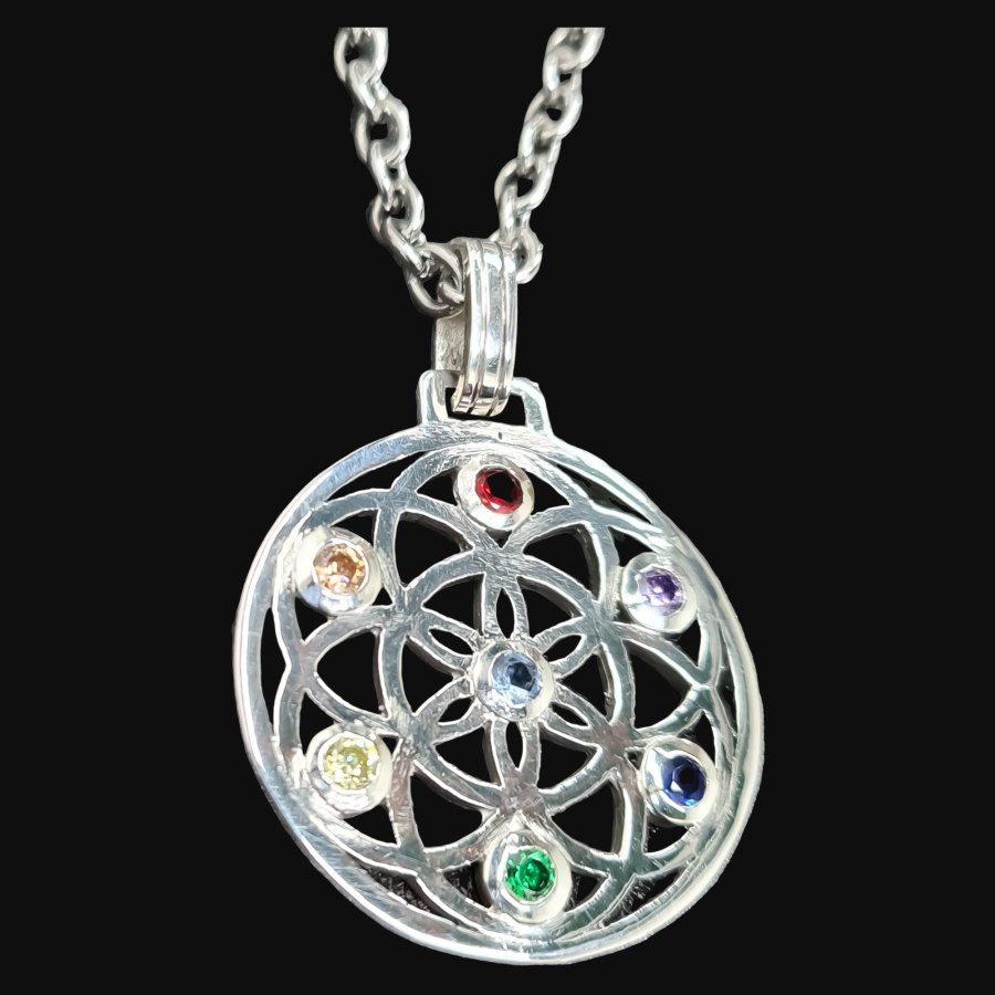 Dije Semilla De La Vida Y Chakras En Plata Kabbalah Art 258 - Imagen 5