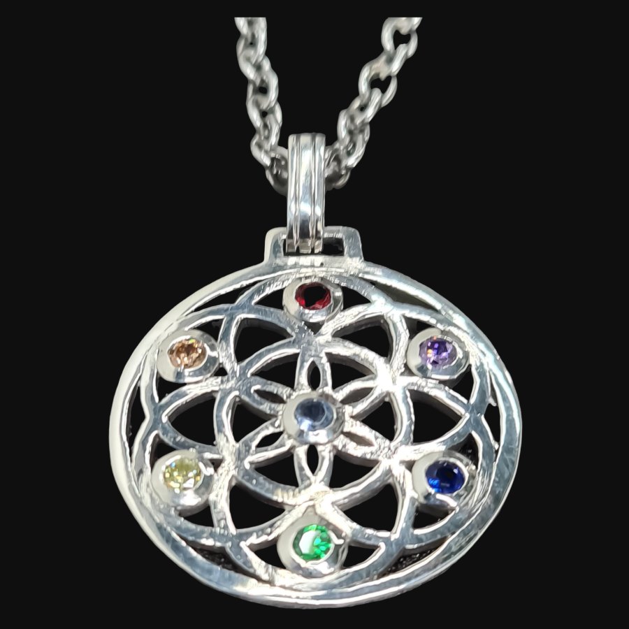 Dije Semilla De La Vida Y Chakras En Plata Kabbalah Art 258 - Imagen 6