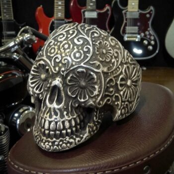 Anillo Calavera De Plata Con Flores 2 X 2 Cm 15 Gr Art 324