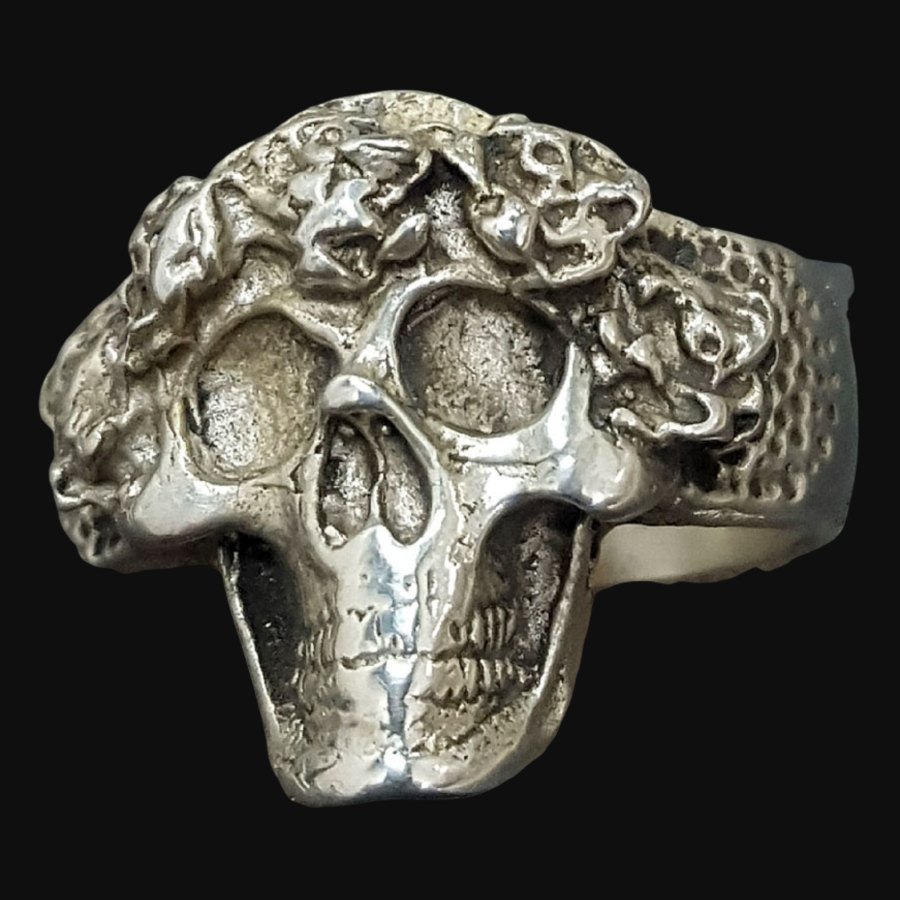 Anillo Calavera Plata Con Flores 2 X 1,5 Cm 12 Gr Art 343 - Imagen 2