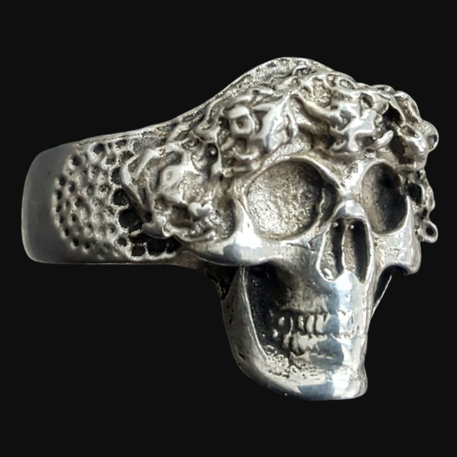 Anillo Calavera Plata Con Flores 2 X 1,5 Cm 12 Gr Art 343 - Imagen 4