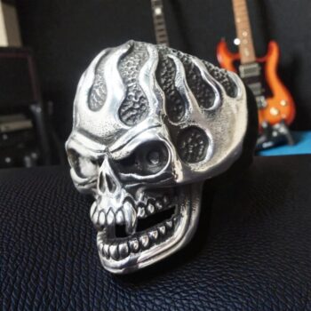 Anillo Calavera De Plata Con Llamas 15 Gr 3 X 1,5 Cm Art 354