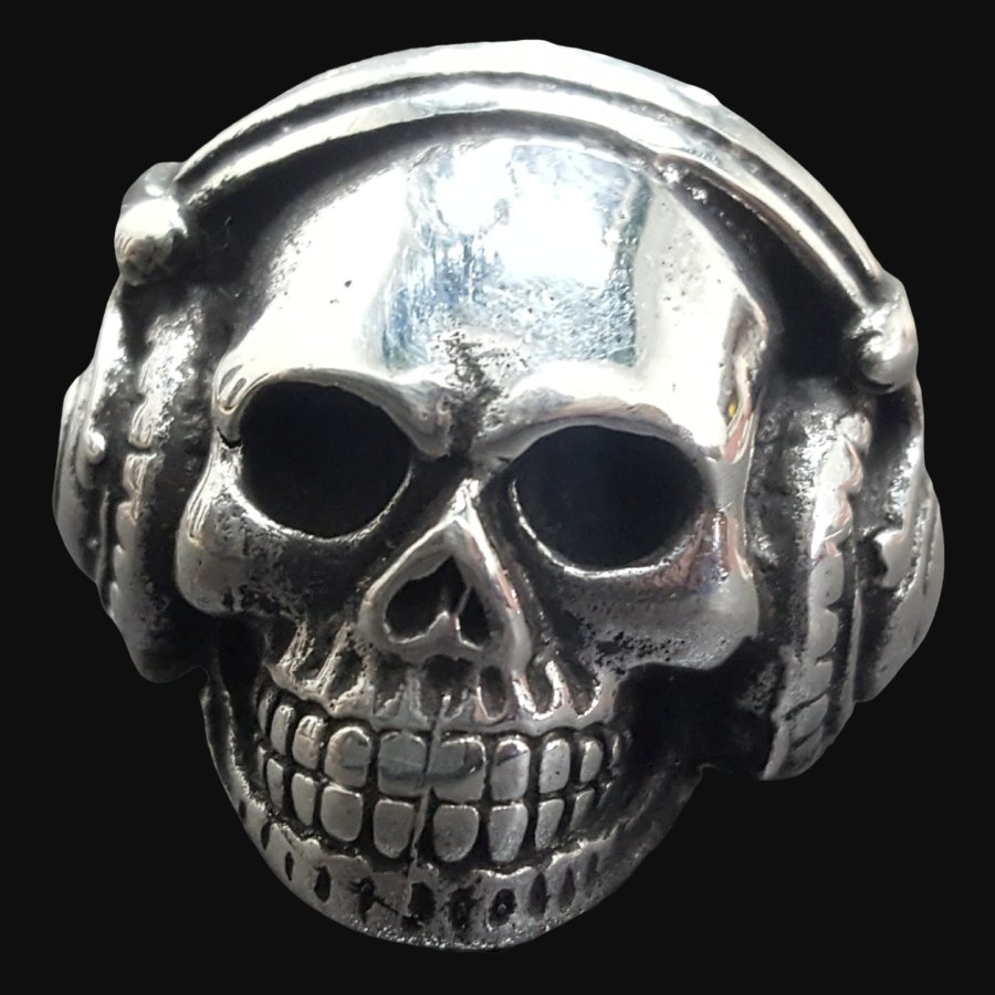 Anillo Calavera Auriculares Plata 2,5 X 2 Cm 17 Gr Art 401 - Imagen 3