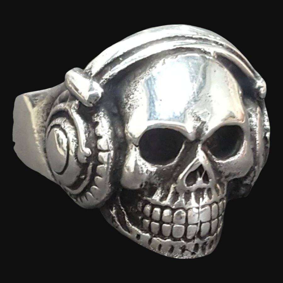 Anillo Calavera Auriculares Plata 2,5 X 2 Cm 17 Gr Art 401 - Imagen 5