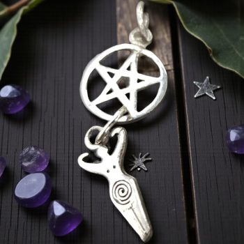 Dije Wicca Diosa Y Pentaculo 3,5 Cm 2 Gr En Plata Art 434