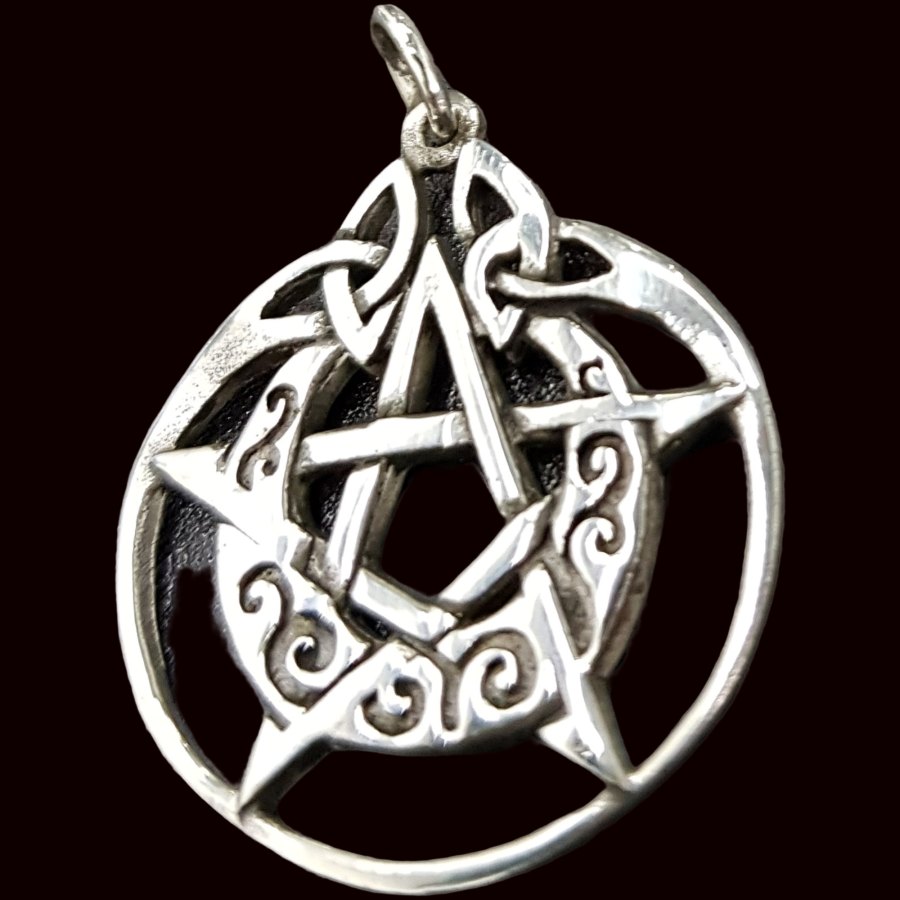Dije Wicca Pentaculo Y Luna En Plata 3 cm 7 Gr Art 493 - Imagen 2