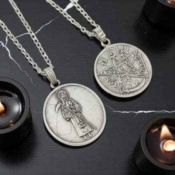 Dije Santa Muerte Y Tetragramaton Plata 4 Cm 17,5 Gr Art 515