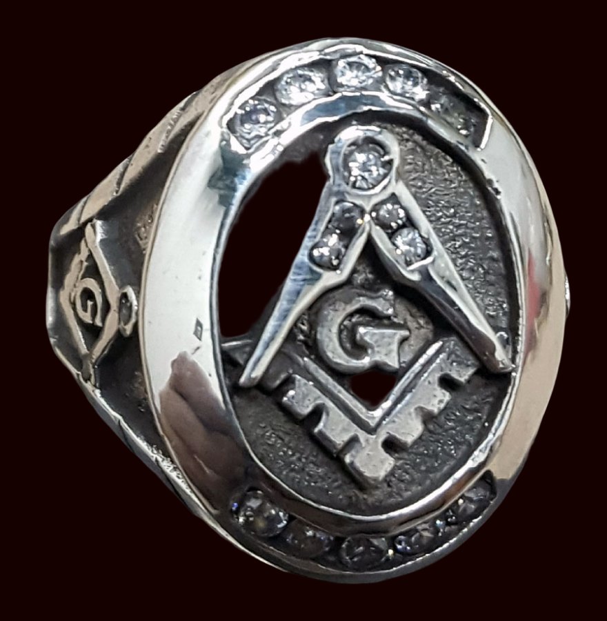 Anillo Masonico Plata Maestro Con Piedras 2,2 X 1,7 Art 63 - Imagen 2