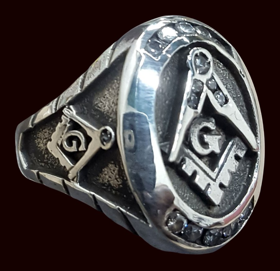 Anillo Masonico Plata Maestro Con Piedras 2,2 X 1,7 Art 63 - Imagen 3