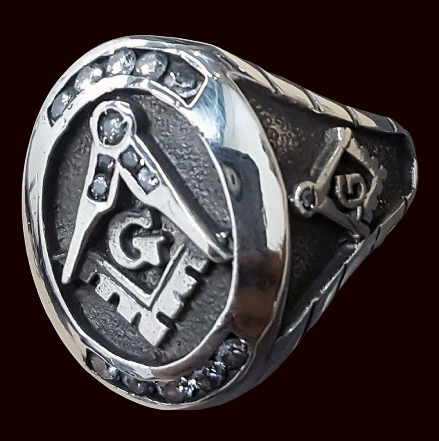 Anillo Masonico Plata Maestro Con Piedras 2,2 X 1,7 Art 63 - Imagen 4