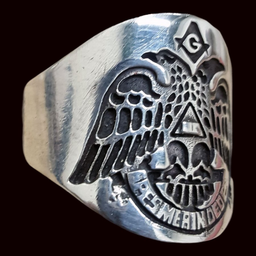 Anillo Masónico Águilas Bicefalas Plata 2 Cm 14 Gr Art 71 - Imagen 4