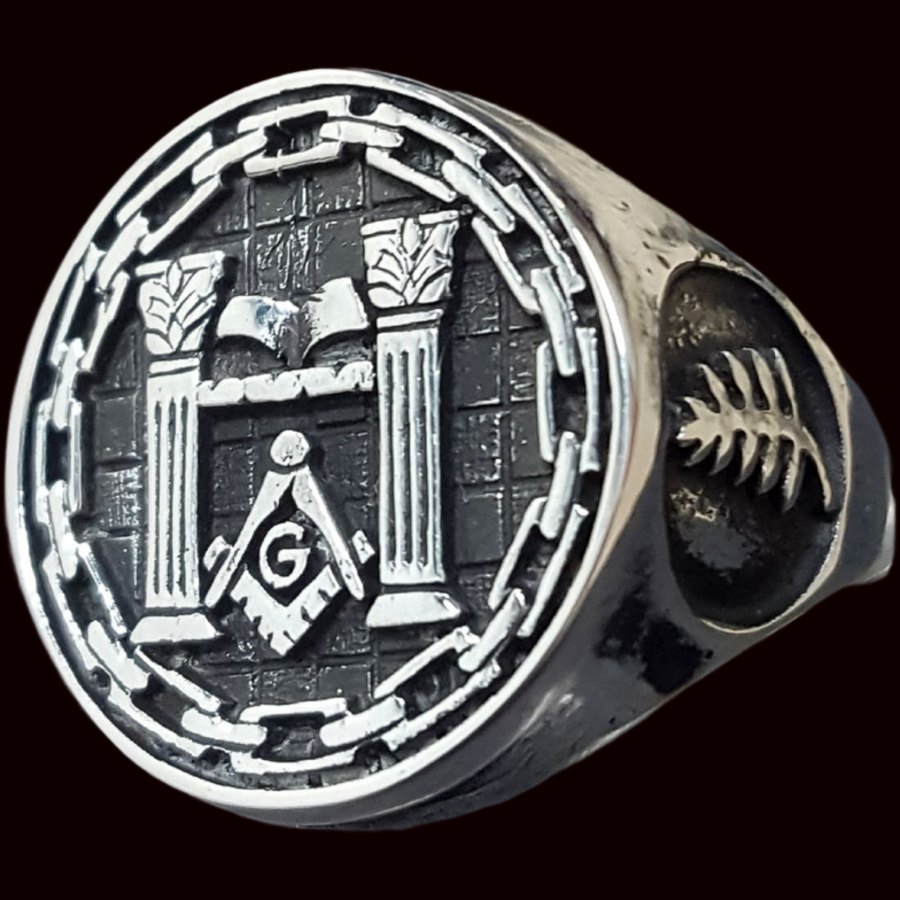 Anillo Masonico Columnas En Plata Masoneria Art 73 - Imagen 2