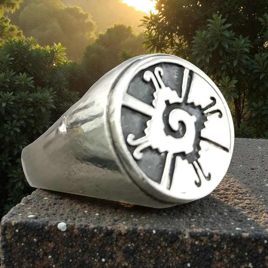 Anillo Simbolo Maya Hunab Ku En Plata 1,6 Cm 9,5 Gr Art 774