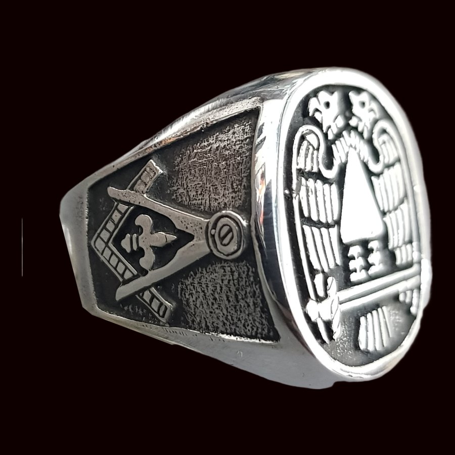 Anillo Masonico Aguilas Bicefalas Plata 2 Cm 19 Gr Art 891 - Imagen 4