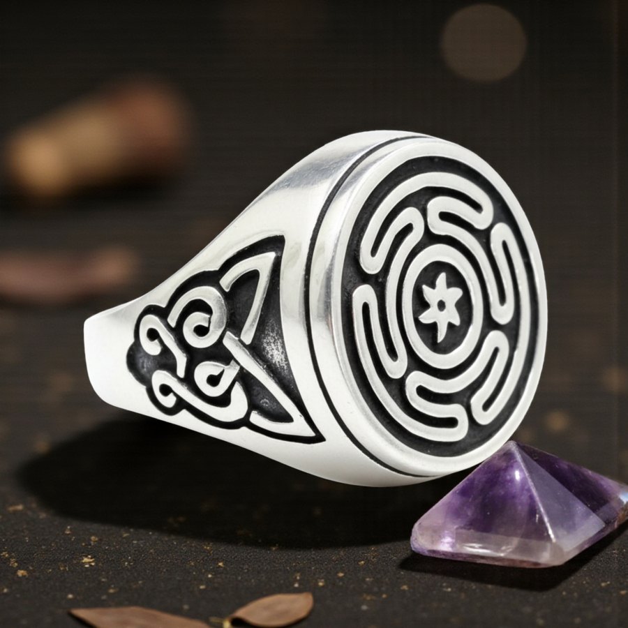Anillo Sello Diosa Hecate Wicca Plata 1,8 Cm 12 Gr Art 895